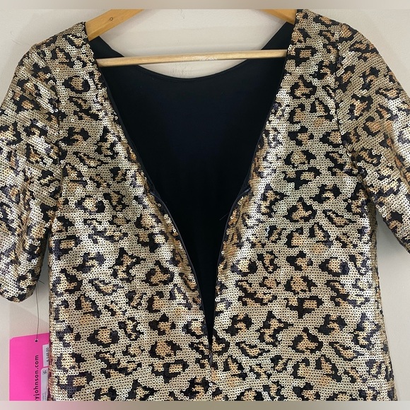 Betsey Johnson Women's Sequined Leopard Print Mini Shift Dress Sz 2 - Picture 6 of 11